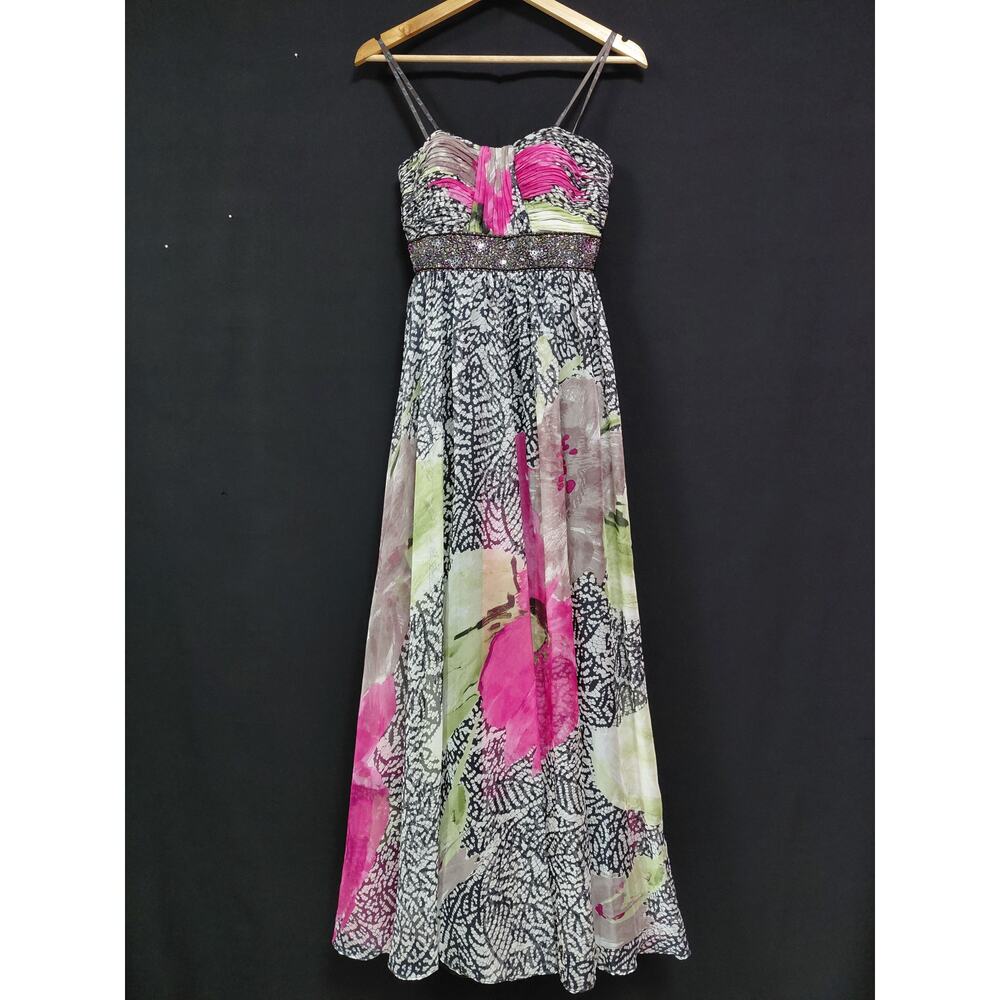 Camille La Vie Multicolor Floral Chiffon Maxi Dress Women A-Line Long Size 4